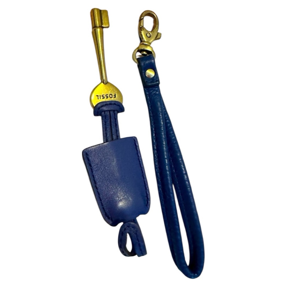 FOSSIL Key Fob Leather Purse Charm Sapphire Keychain 2 piece lot Rare Color